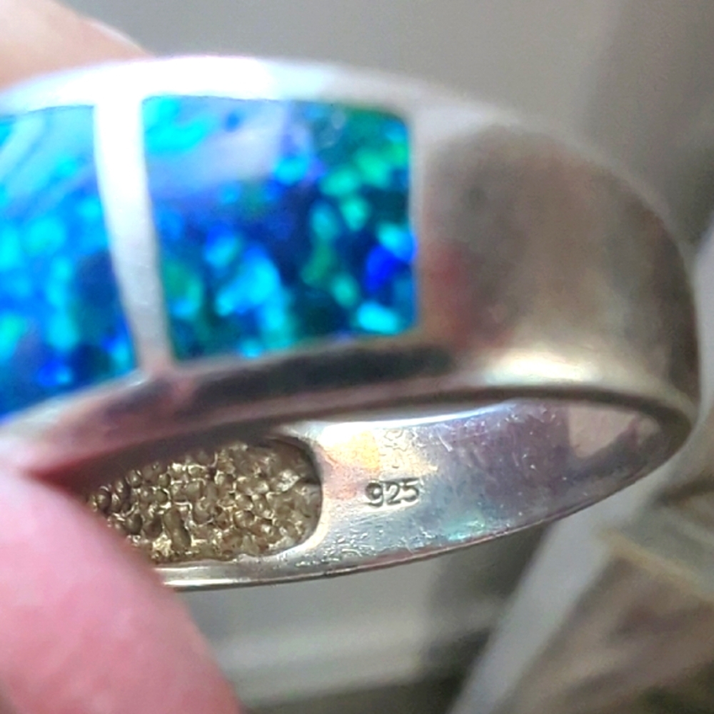 🦋Vintage Sterling Silver Pear-Cut Blue Topaz & Opal inlay - Picture 2 of 7